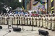Mothers Union of ‪Zambia‬, in spectacular ACC16 uniforms, singing after lunch outside Lusaka Cathedral.