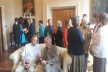 Attendees enjoy drinks after the lecture