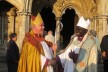 Anthony Pogo, Bishop of Kajo Keji, greets Graham Kings, Bishop of Sherborne, after sharing in a confirmation service in Salisbury Cathedral, July 2010.
