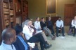 Attendees at the Mission Theology in the Anglican Communion seminar by Professor John Mbiti ask questions following the seminar