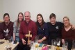 Bishop Graham at Leadgate Working Men's Club, with members of Consett Ladies Football Club